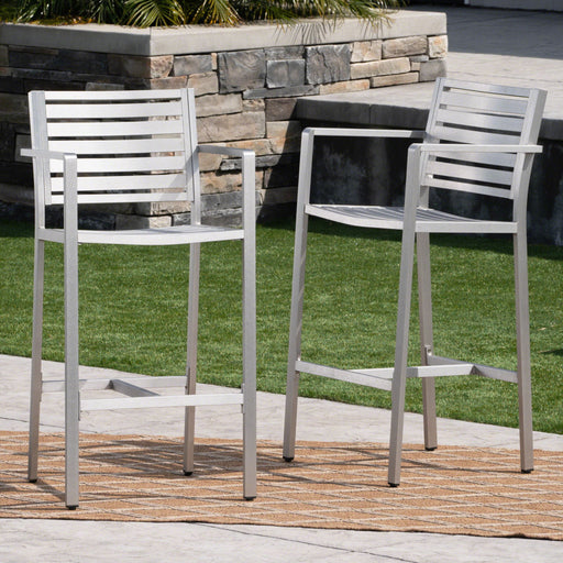 Outdoor Aluminum Rust Proof Barstools (Set of 2) - Silver - R&R Furniture Gallery (Fountain Valley, CA)