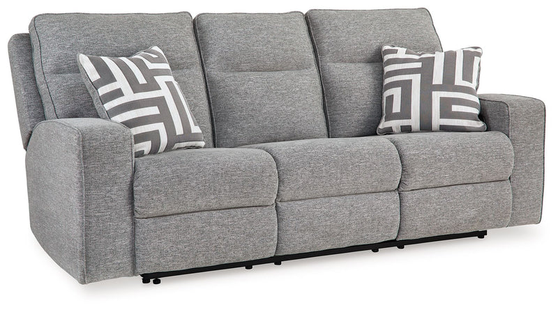 Biscoe - Power Reclining Sofa With Adj Headrest - Pewter - R&R Furniture Gallery (Fountain Valley, CA)