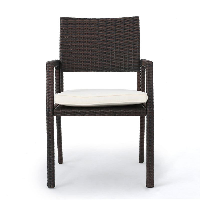 Outdoor Wicker Dining Chair With Water Resistant Cushions (Set of 2) - White / Brown - R&R Furniture Gallery (Fountain Valley, CA)