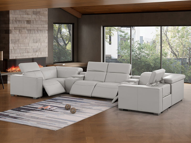 1208 - 8 Piece U Shaped Leather Sectional With 4 Power Recliners & Power Headrests