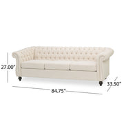 Noble House Chesterfield style 3-seater sofa with deep button tufting, beige upholstery, and classic stationary design.