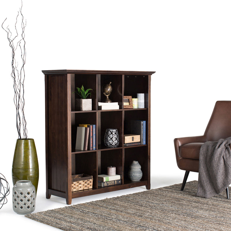 Handcrafted Acadian cube storage organizer by Simpli-Home featuring multiple compartments for versatile home organization.