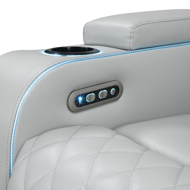 Elonzo - Power Motion Sofa With LED, Power Headrest & Speaker - Light Gray - R&R Furniture Gallery (Fountain Valley, CA)