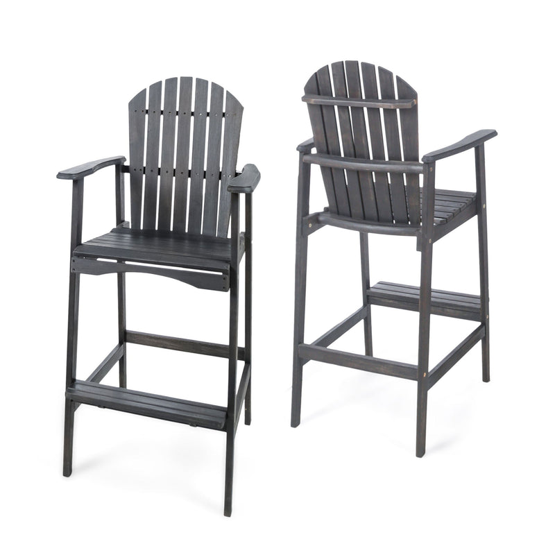 Outdoor Acacia Wood Adirondack Barstools (Set of 2) - R&R Furniture Gallery (Fountain Valley, CA)