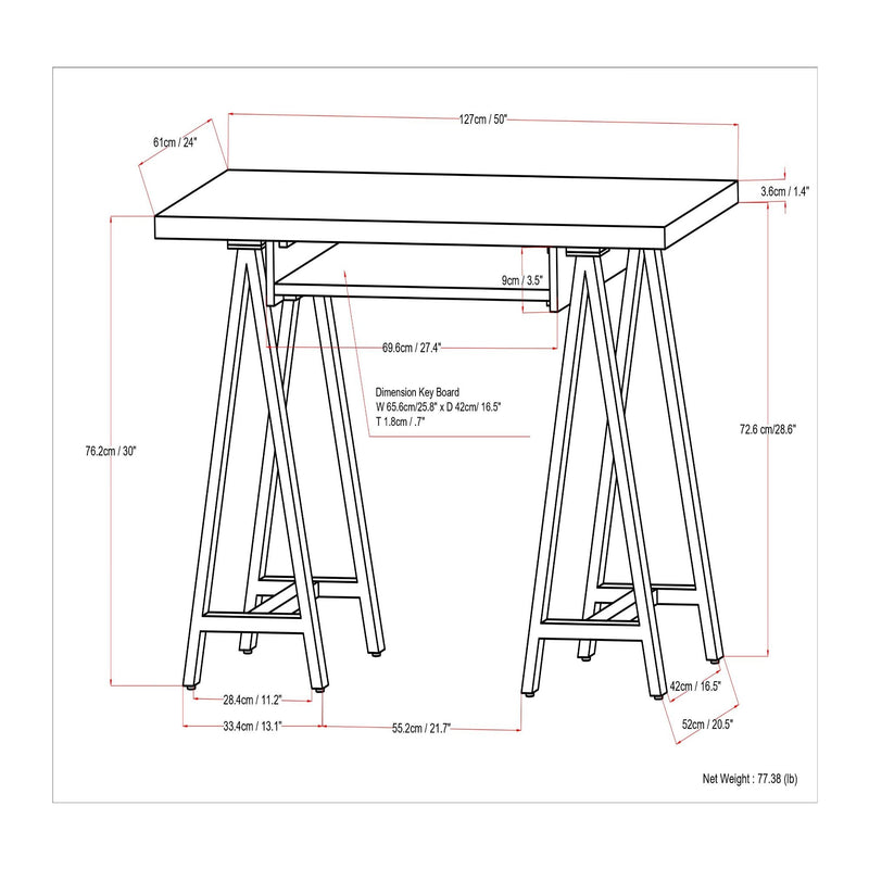 Handcrafted solid wood sawhorse-style writing desk by Simpli-Home with sturdy construction and natural wood finish.