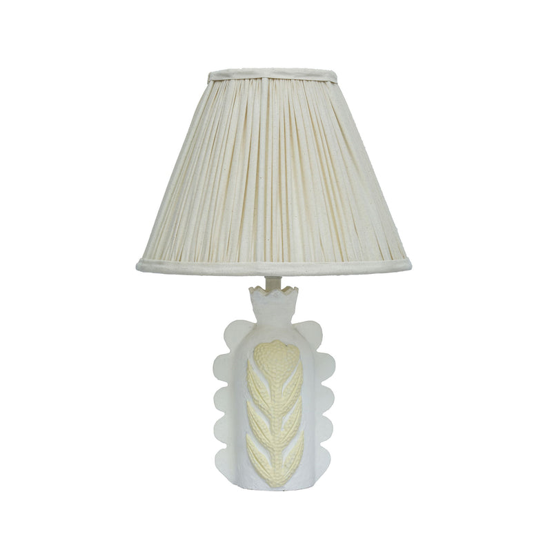 Cream Edith scalloped papier mache flower pleated table lamp by TOV Furniture, featuring a decorative flower design and pleated shade.