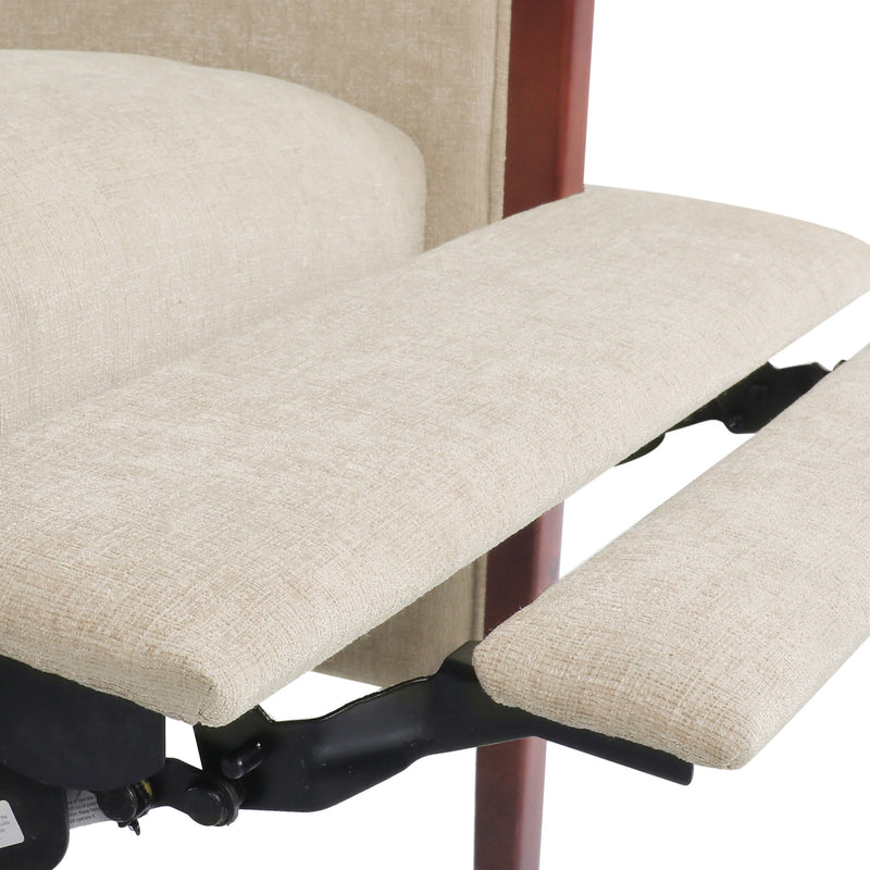 Noble House mid-century modern fabric channel stitch wood pushback recliner with sleek design and cushioned seating.