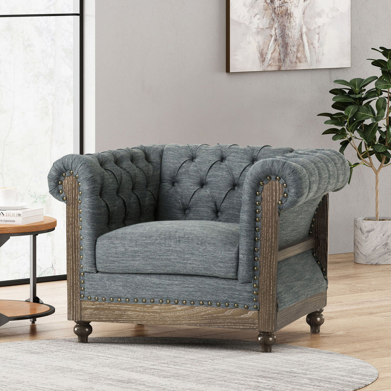 Fabric Upholstered Club Chair With Scrolled Tuxedo Arms - R&R Furniture Gallery (Fountain Valley, CA)