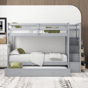 DreamHaus bunk bed with staircase and trundle, featuring a sturdy frame, safety rails, and space-saving design for kids' bedroom.