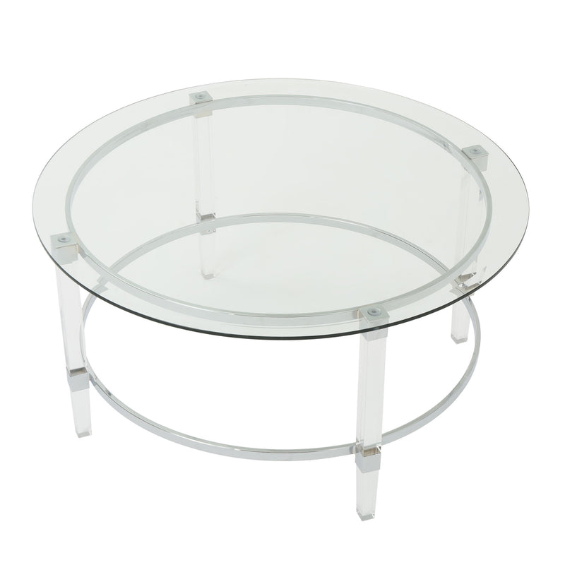 Tempered Glass Round Coffee Table With Four Legs - Clear - R&R Furniture Gallery (Fountain Valley, CA)