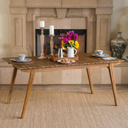 Outdoor teak dining table with sturdy frame by Noble House, featuring a spacious tabletop for outdoor dining and gatherings.