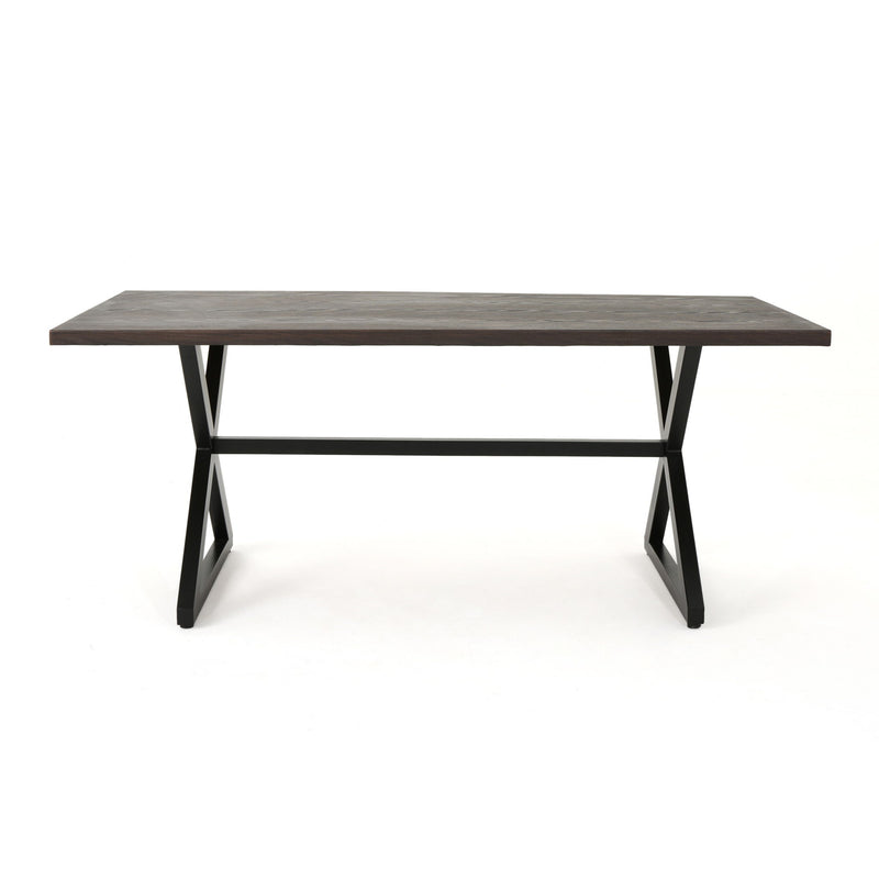 Outdoor aluminum dining table with steel frame by Noble House, featuring a sleek design suitable for outdoor dining spaces.
