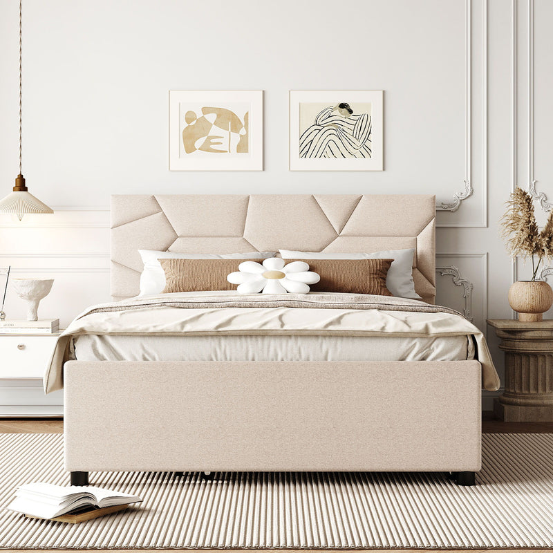 Upholstered Platform Bed With Brick Pattern Headboard And Twin Long Size Trundle - R&R Furniture Gallery (Fountain Valley, CA)