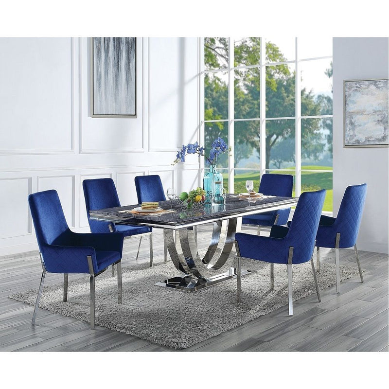 Cambrie - Dining Table With Engineered Stone Top - Engineered Stone Top & Mirrored Silver - R&R Furniture Gallery (Fountain Valley, CA)