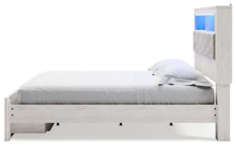 Altyra - King Upholstered Bookcase Bed With Storage - White - R&R Furniture Gallery (Fountain Valley, CA)