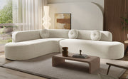 Extra Large Sectional Sofa Soft Fabric Upholstery, Elegant Curved Design With 3 Round Cushions, High - Resilience Foam For Ultimate Comfort - Beige - R&R Furniture Gallery (Fountain Valley, CA)