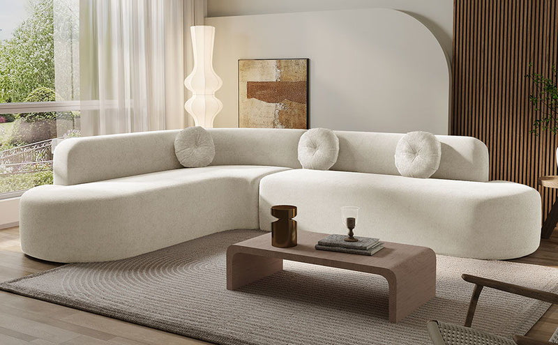 Extra Large Sectional Sofa Soft Fabric Upholstery, Elegant Curved Design With 3 Round Cushions, High - Resilience Foam For Ultimate Comfort - Beige - R&R Furniture Gallery (Fountain Valley, CA)