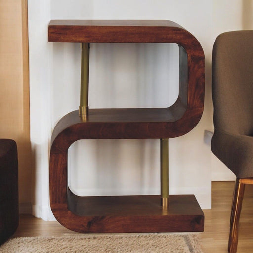 S Curve Brass Bedside Table - Dark Brown - R&R Furniture Gallery (Fountain Valley, CA)