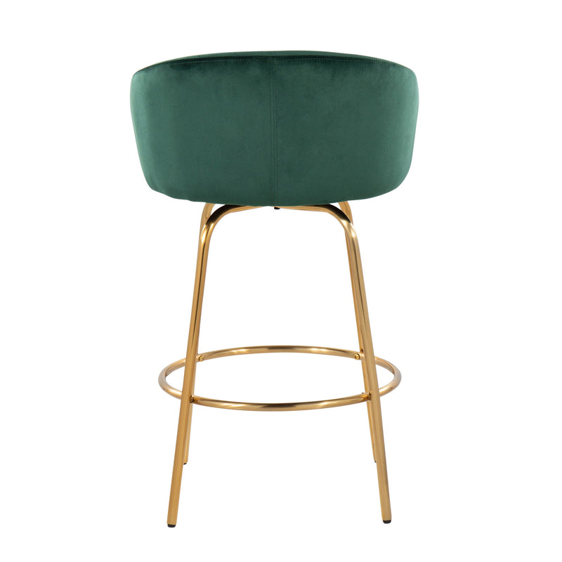 Pair of Lumi Source Claire contemporary glam counter stools with sleek frames and plush upholstered seats in a modern set.