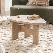 Classic Home Langford coffee table with wooden finish and modern design, showing a sleek tabletop and sturdy legs.