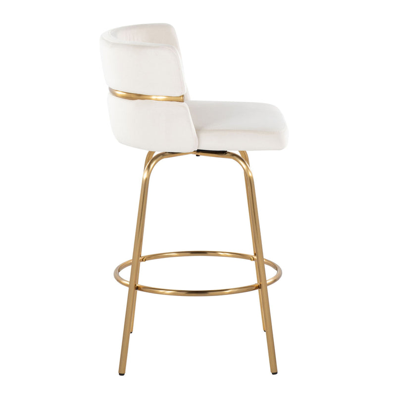 Lumi Source Glam Art Deco fixed height counter stool set with swivel, round footrest, and stylish design in a modern setting