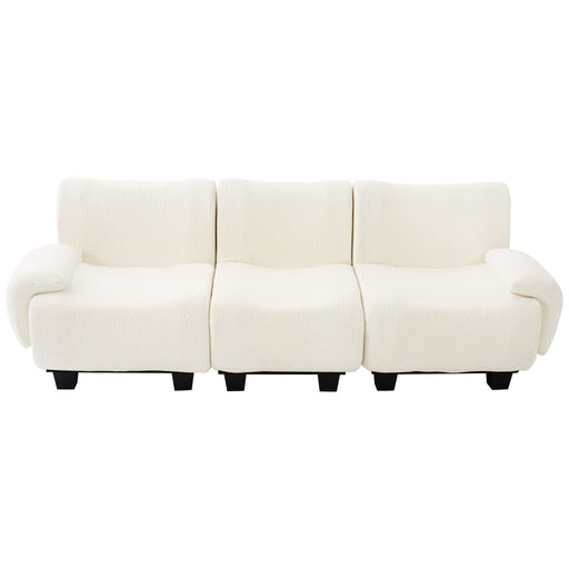 Noble House 3-seater sofa couch with curved armrests, stationary design, featuring plush cushions and modern style.