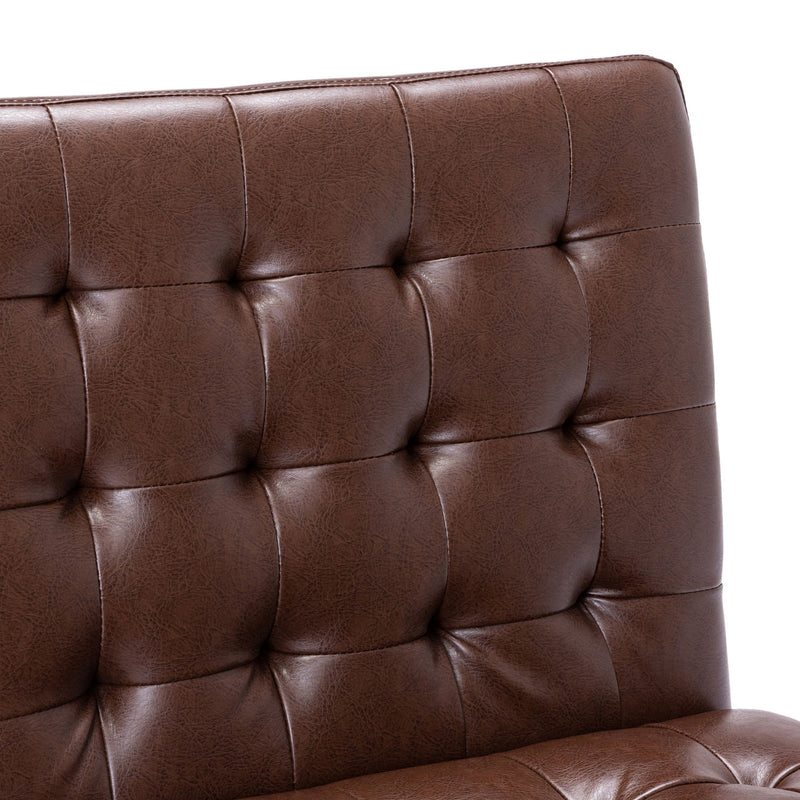 Dark brown Noble House armless accent chair with tufted waffle stitch upholstery and sleek contemporary design.