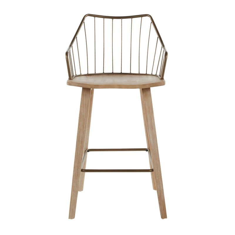 Lumi Source Winston farmhouse counter stool with wooden legs and cushioned seat, ideal for kitchen or bar height seating.