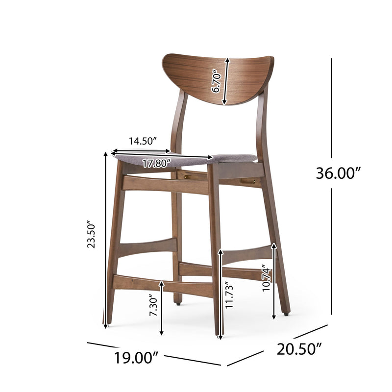Noble House elegant counter height chair with cushioned seat and wooden legs, ideal for kitchen or bar area.