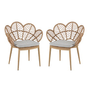 Kirk - Outdoor Wicker Peacock Shape Papasan Style Chair, Teak Finished Leg (Set of 2) - Beige / Light Brown / Light Teak - R&R Furniture Gallery (Fountain Valley, CA)