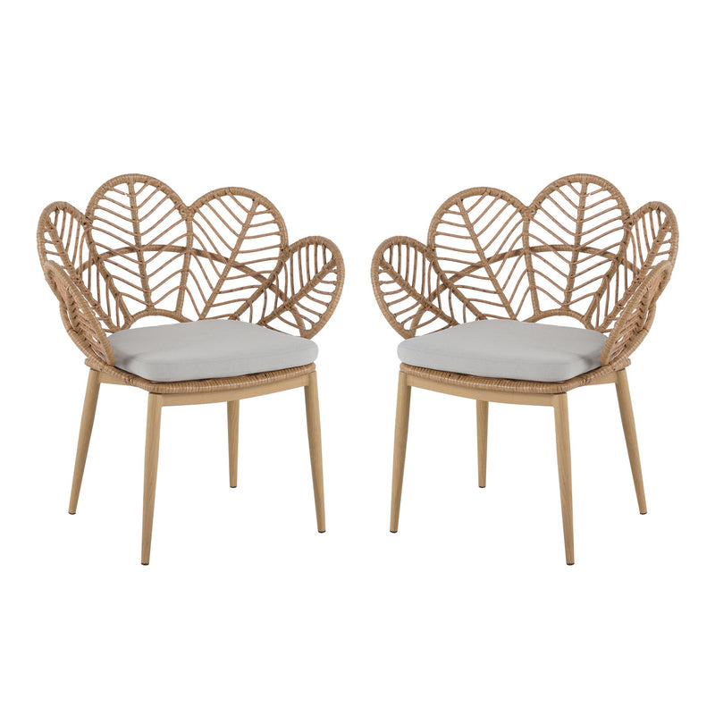 Kirk - Outdoor Wicker Peacock Shape Papasan Style Chair, Teak Finished Leg (Set of 2) - Beige / Light Brown / Light Teak - R&R Furniture Gallery (Fountain Valley, CA)
