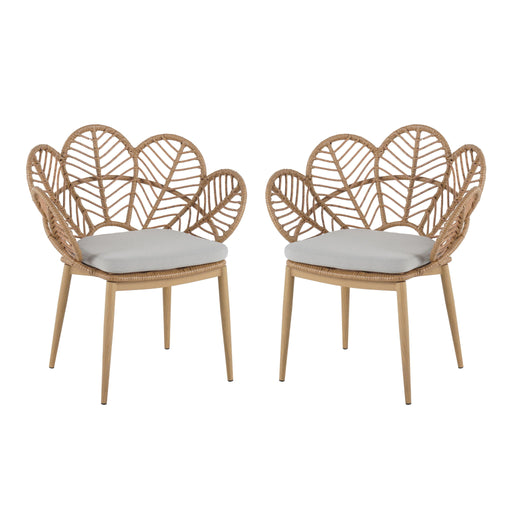 Kirk - Outdoor Wicker Peacock Shape Papasan Style Chair, Teak Finished Leg (Set of 2) - Beige / Light Brown / Light Teak - R&R Furniture Gallery (Fountain Valley, CA)
