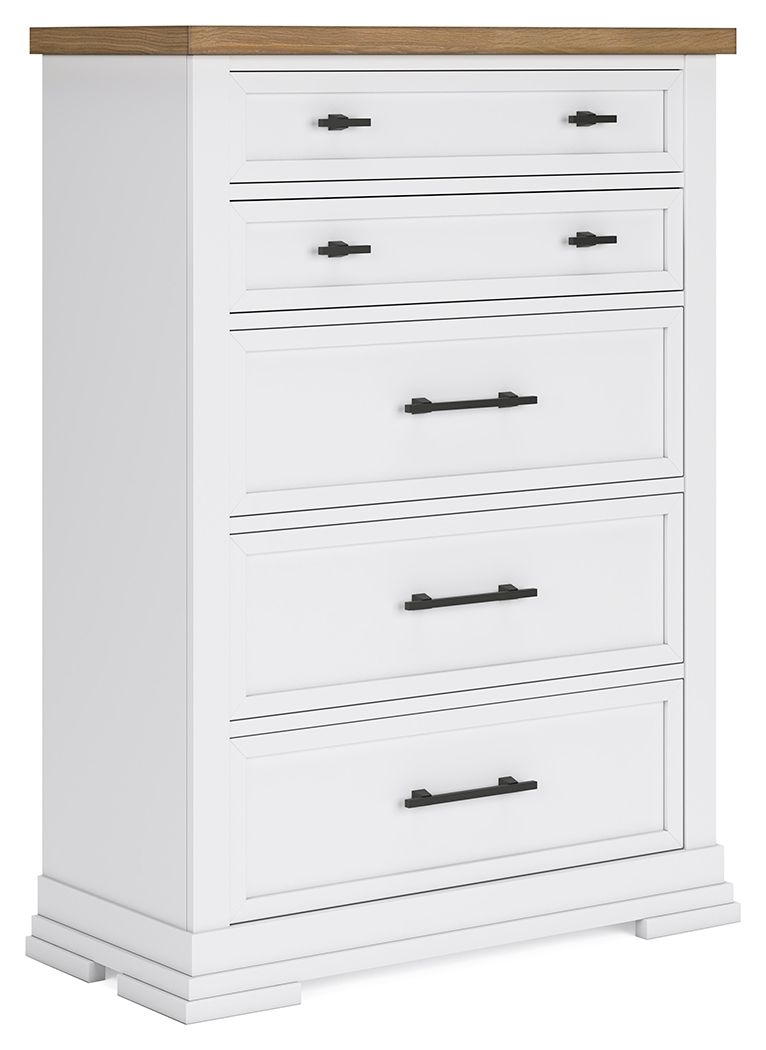Ashbryn - Five Drawer Chest - White / Natural - R&R Furniture Gallery (Fountain Valley, CA)