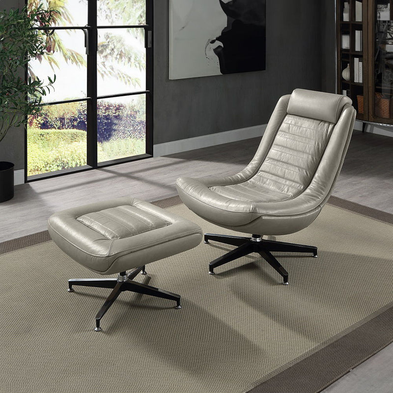 Piran - Ottoman - Twilight Top Grain Leather - R&R Furniture Gallery (Fountain Valley, CA)
