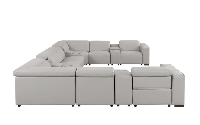 1208 - 12 Piece U Shaped Leather Sectional With 4 Power Recliners & Power Headrest