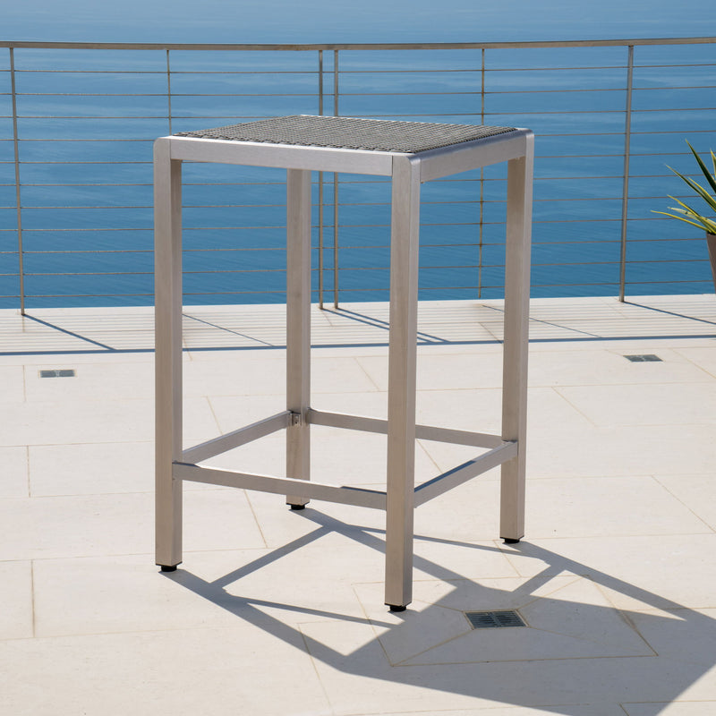 Outdoor 43" Aluminum Bar Table With Rattan Table Top - Gray / Silver - R&R Furniture Gallery (Fountain Valley, CA)