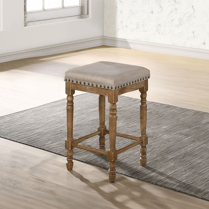 Farsiris - Counter Height Stool (Set of 2) - Beige Fabric & Weathered Oak
