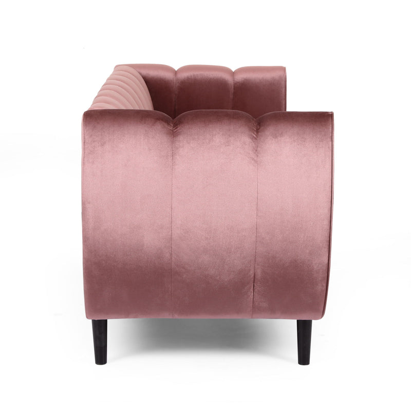 Noble House Miranda Modern Glam 3 Seater Sofa with plush cushions and sleek design, perfect for contemporary living rooms.