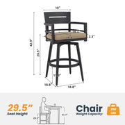 Set of two Life Outside outdoor swivel bar chairs with ergonomic backrests and 360-degree rotation for patio or outdoor bar seating.
