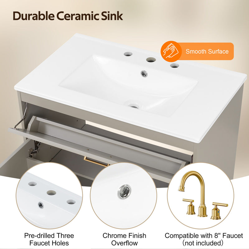 Bathroom Vanity With Sink Top, Adjustable Shelf, Door Organizers
