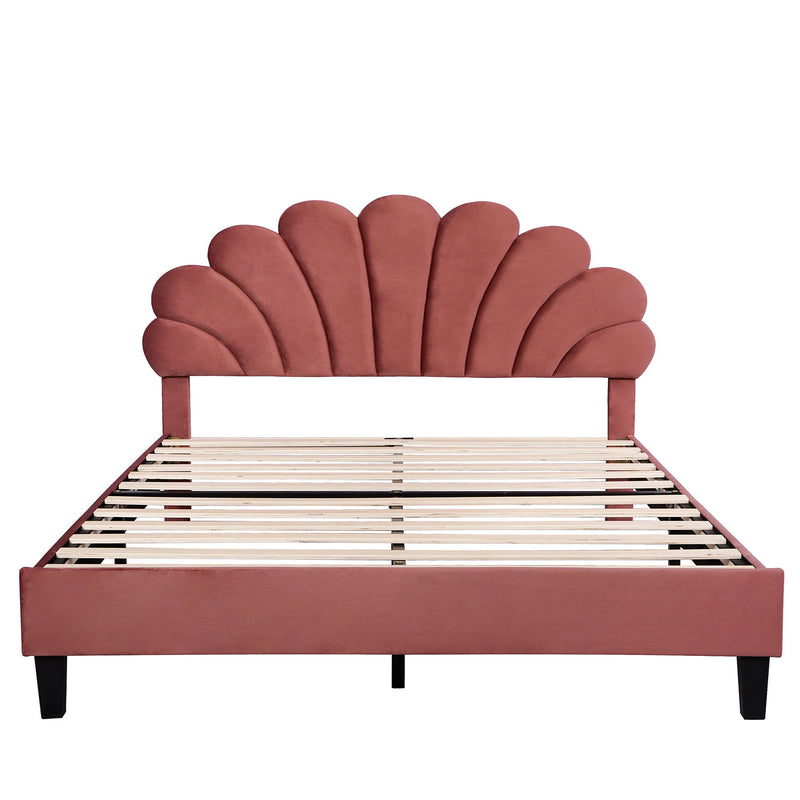 Upholstered Platform Bed With Flower Pattern Headboard - R&R Furniture Gallery (Fountain Valley, CA)