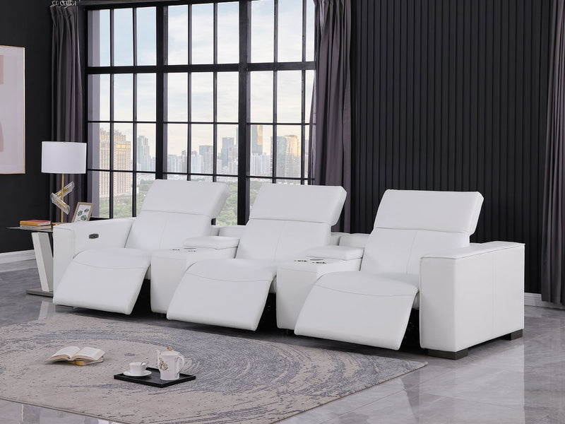1208 - Leather Sofa With 3 Power Recliners And Two Storage Consoles