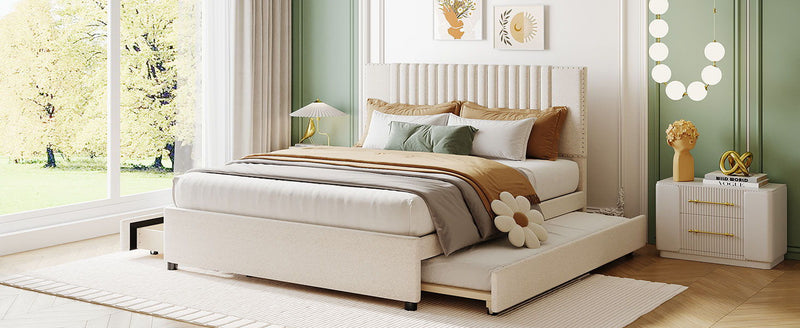 Upholstered Platform Bed With Drawers, Classic Headboard Design - R&R Furniture Gallery (Fountain Valley, CA)
