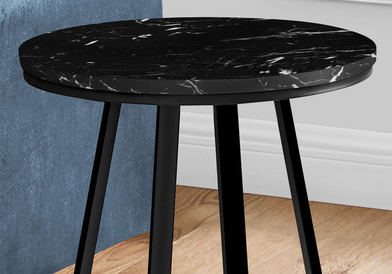 Accent Table, Side, Round Marble Look Contemporary & Modern - Black - R&R Furniture Gallery (Fountain Valley, CA)