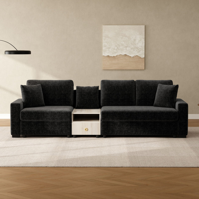 Noble House modular stationary sofa with storage armrest and center console, featuring plush cushions and contemporary design.