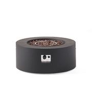 Round iron fire pit from Noble House with a 40,000 Btu burner, perfect for outdoor heating and gatherings.