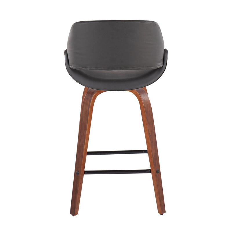 Lumi Source Fabrico mid-century modern counter stool set of 2 with wooden legs and upholstered seats, perfect for kitchen or bar area.