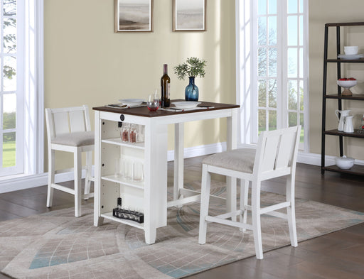 Graham - 3 Piece Small Space Counter Height Dining Table With Shelves And 2 Chairs (Set of 3) - R&R Furniture Gallery (Fountain Valley, CA)