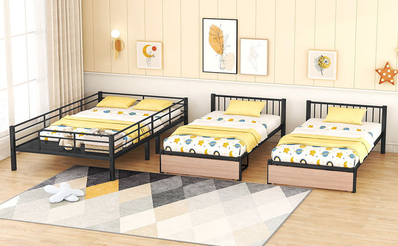 Triple Bunk Bed With Drawers, Multi-Functional Frame With Desks And Shelves In The Middle - R&R Furniture Gallery (Fountain Valley, CA)