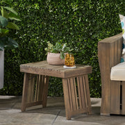 Noble House Temptation outdoor foldable side table with slat design, compact and versatile for patio or garden use.